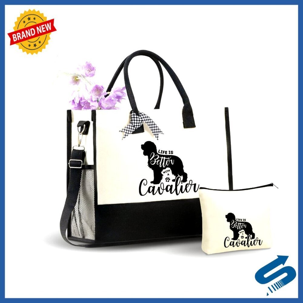 Canvas Tote Bag with Zipper Closure Adjustable Shoulder Strap Gift Ready